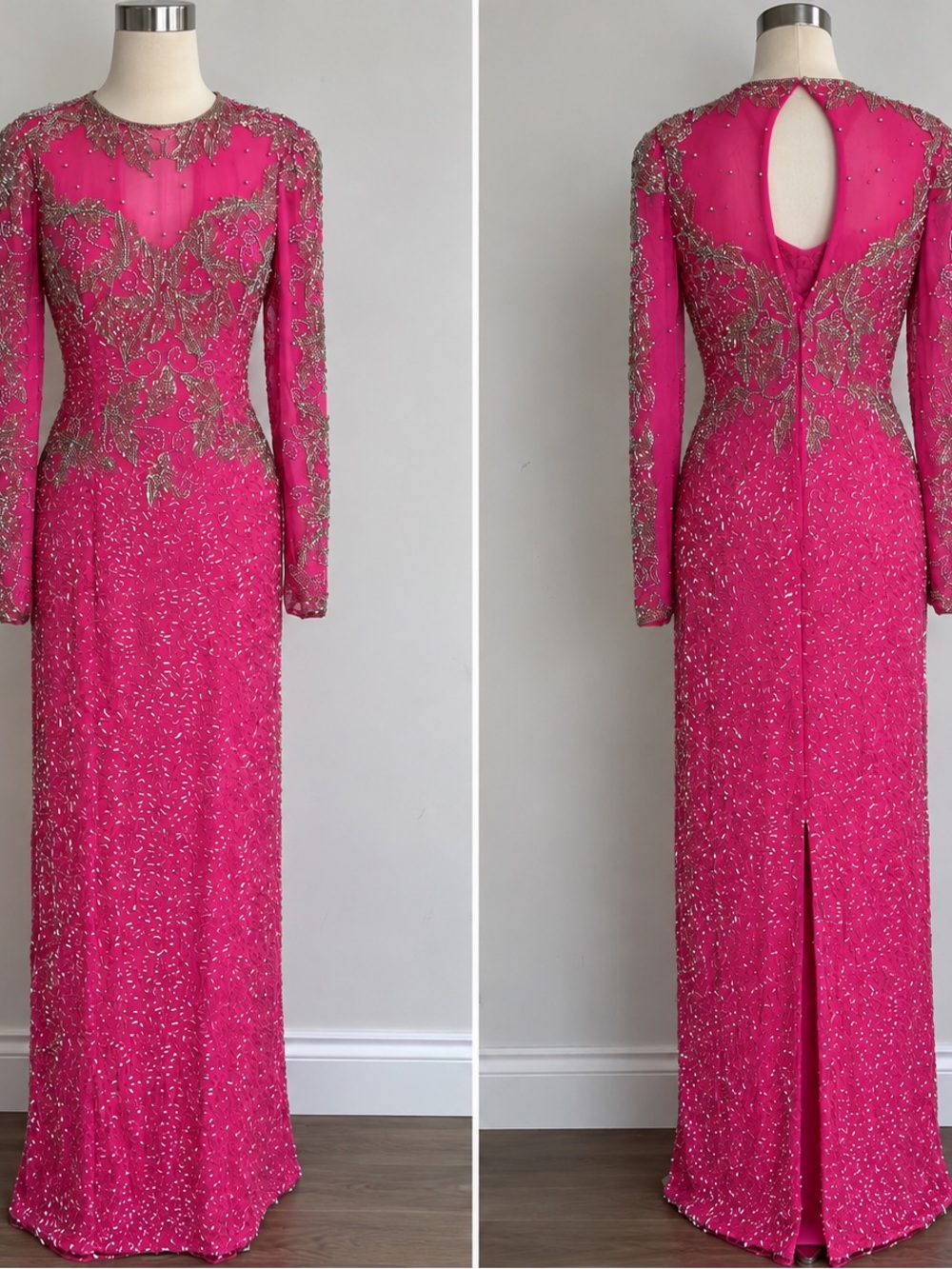 Vintage Niteline by Della Roufogali Pink Beaded Silk Gown Size 16